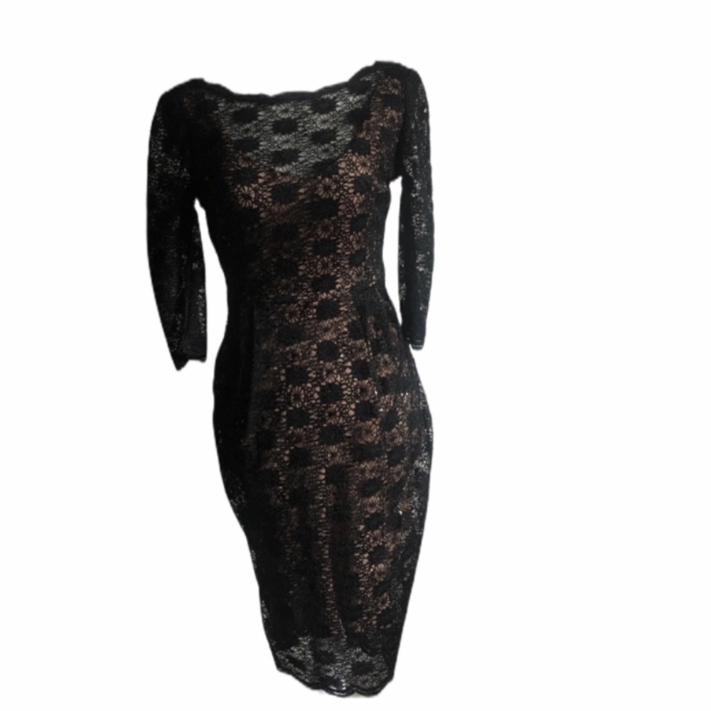 Cynthia Vincent black sequin cocktail Midi Dress